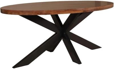 Eettafel ovaal mangohout 160cm James bruin ovale industriële tafel duurzaam mango eetkamertafel