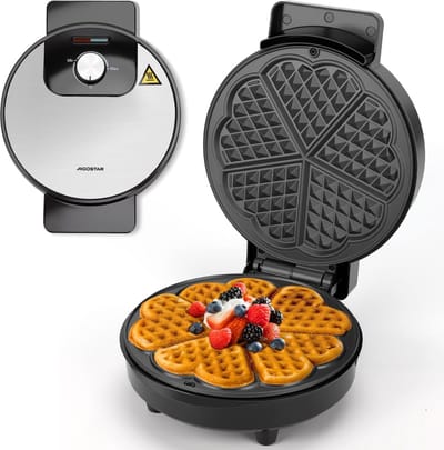 Wafelijzer Hartjes - Apparaat Bakken - Lekkere Wafels Maken - Verstelbare Temperatuur - 19 cm Platen - Zilverkleurig