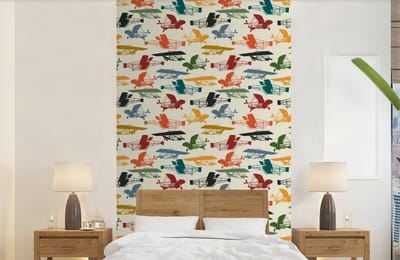 Behang - Fotobehang Patronen - Vliegtuig - Retro - Jongens - Kinderen - Kids - Jongetje - Breedte 150 cm x hoogte 240 cm