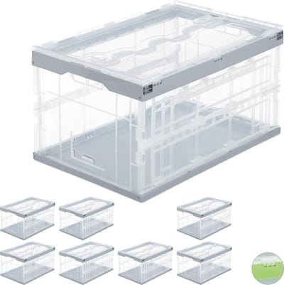8x vouwkrat professioneel - transparant - boodschappenkrat - stapelbaar - 60 L