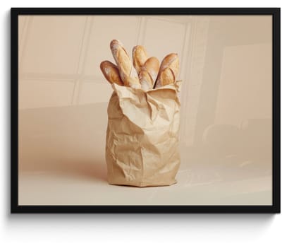 Fotolijst inclusief poster - Posterlijst 70x50 cm - Posters - Baguette - Brood - Stokbrood - Beige - Foto in lijst - Keuken decoratie muur - Wanddecoratie accessoires - Muurdecoratie - Schilderijen