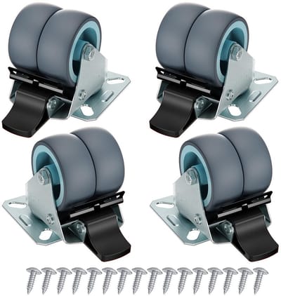 Set van 4 Zware Meubelwielen met Rem - 50mm Dubbele Zwenkwielen voor Binnen en Buiten