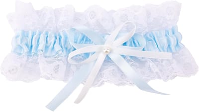 Bruids Kousenband - Bruidsaccessoire Been - Bruiloft Decoratie - Elastisch Kant Design - 19x8.5 cm - Lichtblauw