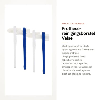 Dailygoods- Prothese-reinigingsborstel 4 stuks - Draagbare Valse Tandenborstel - Dubbelzijdige Borstels - Ergonomisch Handvat - Geschikt voor Volwassenen - Schuine Borstelkop