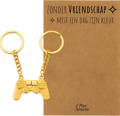 BFF Sleutelhanger voor 2 'Zonder Vriendschap mist een dag zijn kleur' - Controller - Sleutelhanger set op Cadeau Kaartje - Goudkleurig - Vriendschap Symbool - Pax Amare