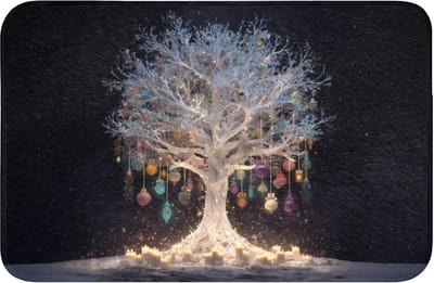 Badmat 60x40 cm - Antislip - Sneeuwboom - Lichtjes - Wit - Kleurrijk - Badmatten voor badkamer - Badkamermat - Douchemat - Badkamer mat