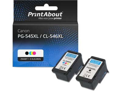 PrintAbout huismerk Inktcartridge PG-545XL / CL-546XL Zwart + 3 kleuren Multipack Hoge capaciteit Geschikt voor Canon