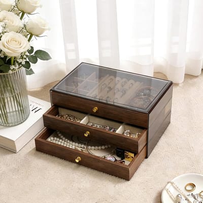 Grote sieradenbox met 3 lades - Acryl sieradenorganizer voor kettingen, ringen en armbanden - Perfect als cadeau voor dames