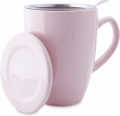 Theemok met Theefilter en Deksel - Keramiek - Inclusief RVS Theezeef - 350 ml - Roze