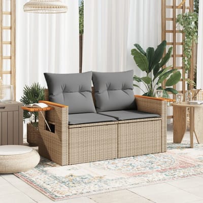 vidaXL - Tuinbank - 2-zits - met - kussens - poly - rattan - beige