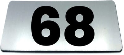 Nummerplaatje 68 - 80 x 50 x 1,6 mm - RVS-look geborsteld - Incl. 3M-tape | Nummerbordje - Deur en kamernummer - brievenbusnummers - Gratis verzending - 5 jaar garantie | Gratis Verzending