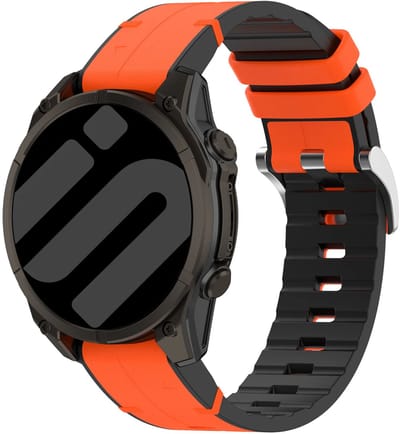Strap-it Hybrid bandje van Leer & Siliconen geschikt voor Garmin Fenix 9 (Pro) 47mm - Fenix 8 (Pro-E-47mm) - Fenix 7 (Solar-Pro) - 6 (Solar-Pro) - Fenix 5 (Plus) / Forerunner 970 - 965 - 955 - 945 - 935 - 745 / Quatix 8 - 7 - 6 - 5 - Oranje