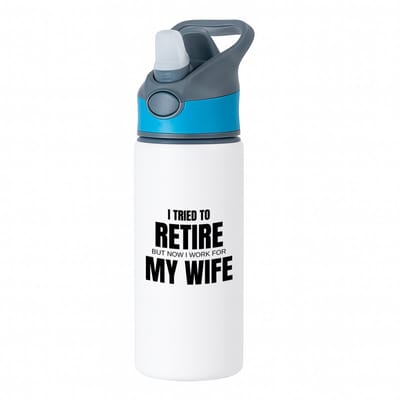 Hacebo® - I tried to retire waterfles met rietje blauw - Pensioen - werken voor vrouw - werk - afscheidscadeau - verjaardagscadeau - kado - water fles - 650ML