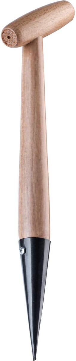 KADAX Plantenhulp van metaal, plantensteker met comfortabele handgreep van hout, bloembollenplant, uienplant, plantenschep, pikeerstok (L: 39 cm, T-handvat, zwart)