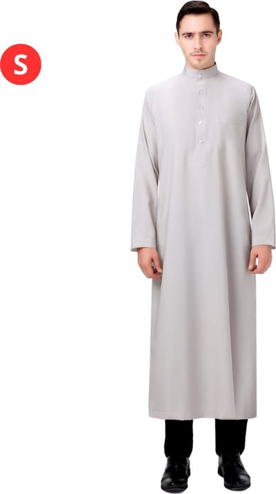 Bovista Arabisch Mannen Kaftan - Djellaba Heren - Islamitische Kleding - Moslim Kleding - Alhamdulillah - Grijs S