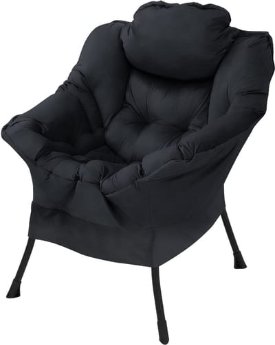 ML-Design | Fauteuil met hoofdkussen, zijvak van stof en staal, zwart, relaxfauteuil, woonkamerfauteuil, leesfauteuil, tv-fauteuil, loungefauteuil, gestoffeerde fauteuil