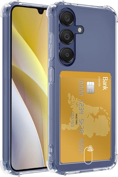 Hoesje - Geschikt voor Samsung Galaxy A15 - Met Pashouder en Kaarthouder - Telefoon Hoes Shockproof - Siliconen Case - Back Cover - Shock Proof - Pasjes Houder - Telefoonhoesjes - Transparant