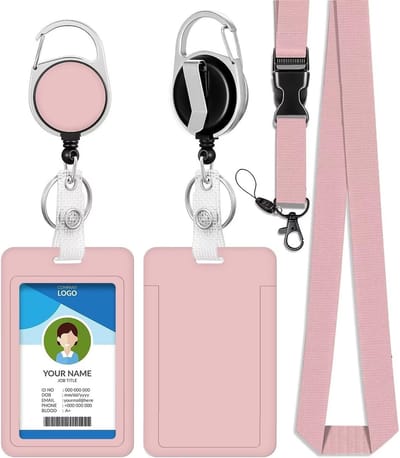 Badgehouder Lanyard - Kaarthouder Riem - Dagelijks Gebruik - Intrekbare Karabijnhaak - Verticale Beschermer - Roze