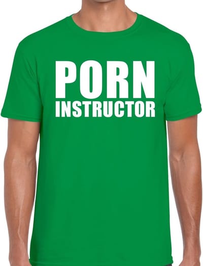 Porn instructor tekst t-shirt groen heren S