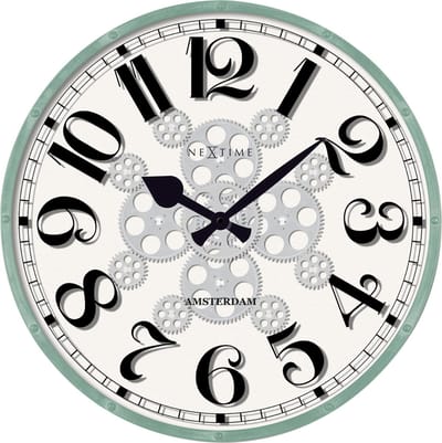 NeXtime Henry – Industrial Wandklok – 50 cm – Metaal – Wit – Bewegende tandwielen