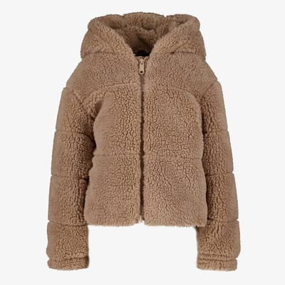 TwoDay meisjes teddy jas met capuchon lichtbruin - Maat 92