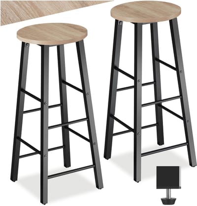 tectake® Barkruk - Ronde Bistrokruk - Set van 2 - Barkrukken - Vintage Barstoel met Voetsteun - Zitting van MDF-hout - Industrieel design - Eetkamerstoelen - Barstoelen - Draagkracht kruk 120 kg - Afmeting (LxBxH) 31 x 31 x 72,5 cm - Lichtbruin