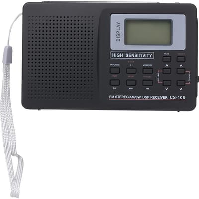 Draagbare FM / AM / SW-radio Multiband digitale stereoradio-ontvanger Oortelefoonuitgang Tijdweergave zwart