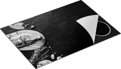 Chefcare Inductie Beschermer Vlees op een Marmeren Plaat - Zwart Wit - 75x50 cm - Afdekplaat Inductie - Kookplaat Beschermer - Inductie Mat