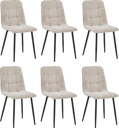 Colenis - Ela Eetkamerstoel - Set Van 6 - Beige - Chenille Stof - Design