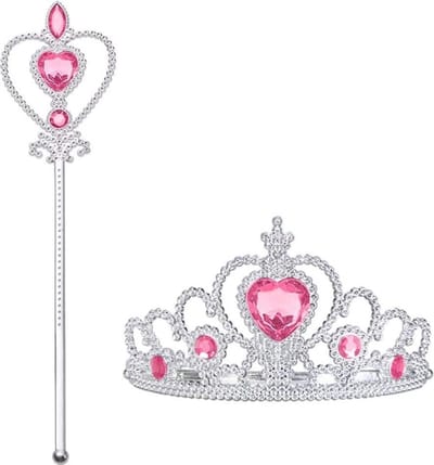 Voor bij je prinsessenjurk meisje - tiara - toverstaf - kroon - prinsessen verkleedkleding - roze
