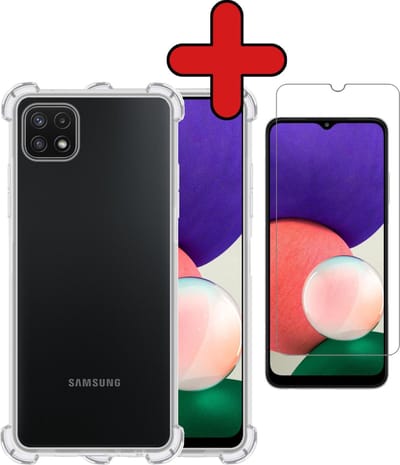 Hoesje - Met Screenprotector - Geschikt voor Samsung Galaxy A22 4G - Sterk & Shockproof - Back Cover - Siliconen Case - Telefoon Hoes - Shock Proof - Telefoonhoes - Transparant