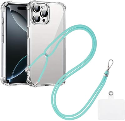 Shock Proof Case Hoes Geschikt voor iPhone 16 Pro Hoesje Transparant Met universele Telefoonkoord mint - Cover - Nek Hanger - Koord Hoes
