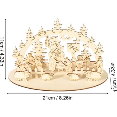 Ensemble de crèche de Noël en bois 2D Collection de figurines religieuses avec base en bois Kits de construction en bois pour le salon beige