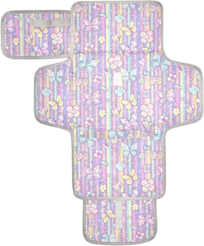 Herbruikbare Luier Pads - Verschoningsmat - Onderweg Luiers - Waterdicht en Lekvrij - 62 x 30 cm - Cartoon Vlinders Bloemen
