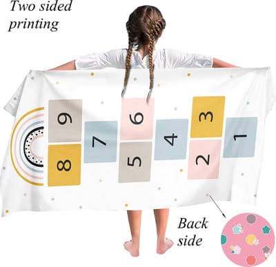 Ulticool Microvezel Handdoek - Hinkelbaan Regenboog - Badhanddoek Strandlaken - Kind Meisje Jongen - Sneldrogend Badlaken - 140 x 70 cm - voor Reizen en Sport – Lichtgewicht Reishanddoek - Microfiber - Kleed Reis Doek - Wit Blauw Grijs