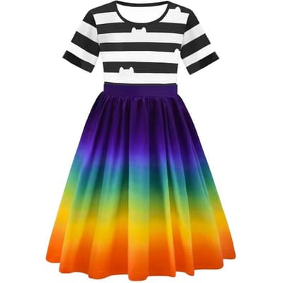 Gabby Jurk voor Kinderen Meisjes Zwart-Wit Gestreept Kattenprint Jurk Voor Peuters Kinderen Halloween Verjaardag Themafeest Outfits 130 blue