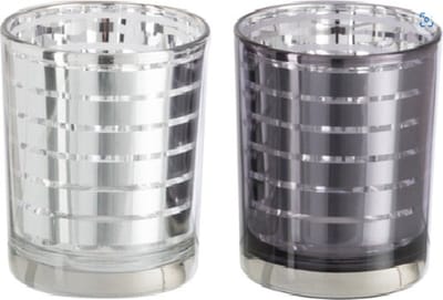 Theelichthouder glas zilver | 9.0x9.0x (h)12.5 cm | 2 stuks