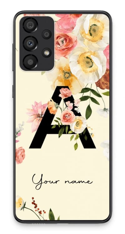 Gepersonaliseerd - Case Company® - Hoesje geschikt voor Samsung Galaxy A33 5G hoesje - Flirty Flowers Monogram - Soft Cover Telefoonhoesje - Bescherming aan alle Kanten en Schermrand