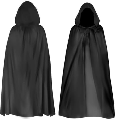 Zwarte Cape met Kap voor Halloween, Grim Reaper Kostuum, Feest, Cosplay, Volwassenen en Kinderen, Maskerade Outfit