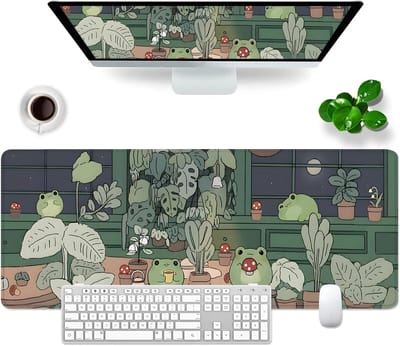 Thijox - Groene Gaming Muismat XL 800 x 300 mm - Bureauonderlegger met Kikkerfamilie Thema - Grote PC Muismat voor Professionele Gamers - Toetsenbordp