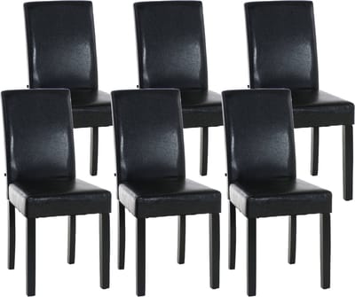 CLP Ina Set van 6 Eetkamerstoelen - Zonder armleuning - Hout - Kunstleer - bruin zwart