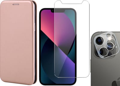 Hoesje geschikt voor iPhone 13 Pro - Portemonnee Book Case - Roségoud - Met Screenprotector en Camera Screen Protector