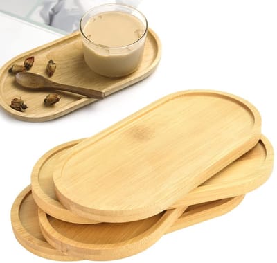Dailygoods- Bamboe Dienblad - Ovaal Houten Tray - Rond Bamboe Dienblad - Houten Serveerplank - Onderzetter voor Beker - Massief Bamboe voor Thee/Cake - Serveertray
