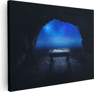 Artaza Canvas Schilderij Grot Sterrenhemel - 40x30 cm - Klein - Wanddecoratie Christelijk - Muurdecoratie Kribbe - Schilderijen Op Canvas