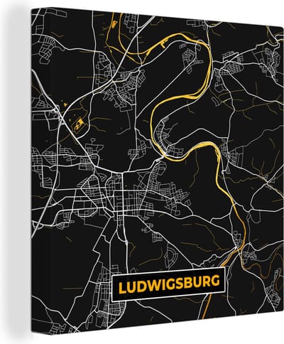 Canvas Schilderij Plattegrond – Ludwigsburg – Goud – Stadskaart – Kaart - Duitsland - 20x20 cm - Wanddecoratie
