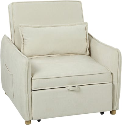 Slaapstoel - Uitklapbaar - Slaapbank - Logeerbed - Zetelbed - Slaapfauteuil - Vouwbed - 1 persoons - Zeer comfortabel - Crèmewit