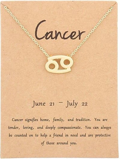 Bixorp Stars Kreeft / Cancer Ketting - Goudkleurige Ketting op Cadeau Kaartje - Sterrenbeeld / Zodiac Hanger