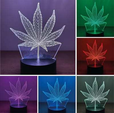 Klarigo® Nachtlamp – Weed - Cannabis - 3D LED Lamp Illusie – 16 Kleuren – Bureaulamp - Sfeerlamp – Nachtlampje – Creative lamp - Met afstandsbediening