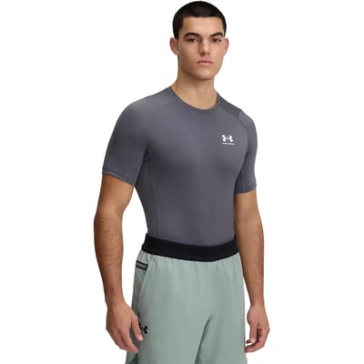 Under Armour UA HG Armour Comp SS-GRY Heren Sportshirt - Castlerock - Wit