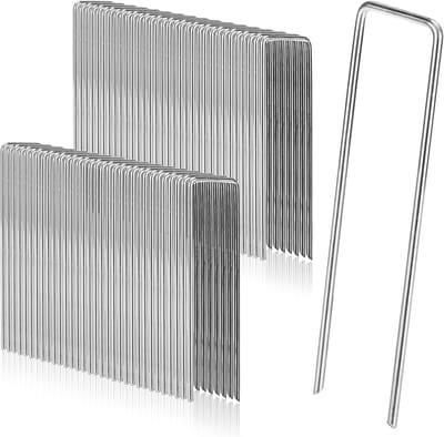 Ryoudavell - 200 mm 50 stuks anti - roest gegalvaniseerde grondankers - Ø 2,5 mm staaldraad grondankers - 50 stuks U - vormige tuinspijkers - graspen - onkruidvliespennen voor het vastzetten van onkruidvlies - grondbedekkingsnetten en tuinafdekking